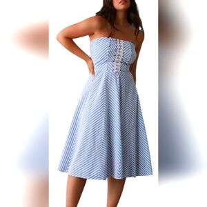 Anthropologie Maeve Strapless A-Line Dress  Size XL Summer Beach Red White Blue